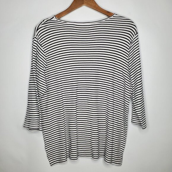 Quacker Factory Womens Sequin Bee Embroidered Black Striped Blouse Size M Summer - Picture 3 of 9